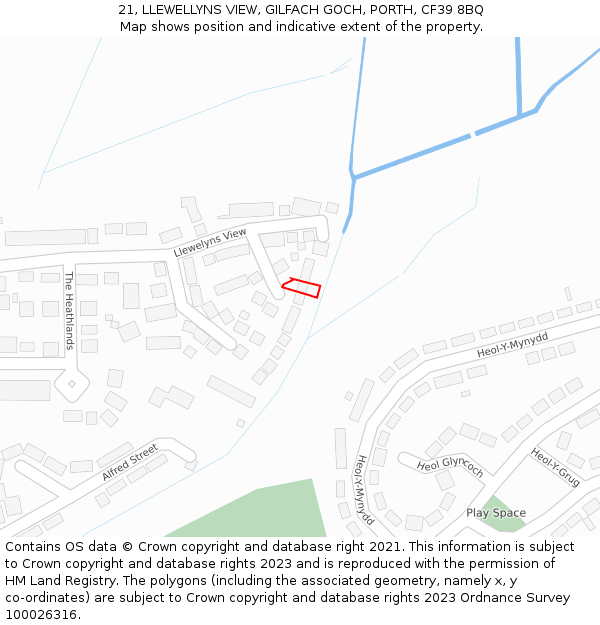 21, LLEWELLYNS VIEW, GILFACH GOCH, PORTH, CF39 8BQ: Location map and indicative extent of plot