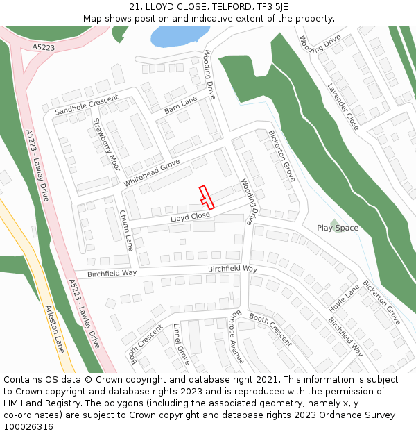 21, LLOYD CLOSE, TELFORD, TF3 5JE: Location map and indicative extent of plot