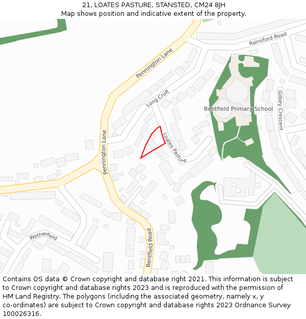 21, LOATES PASTURE, STANSTED, CM24 8JH: Location map and indicative extent of plot