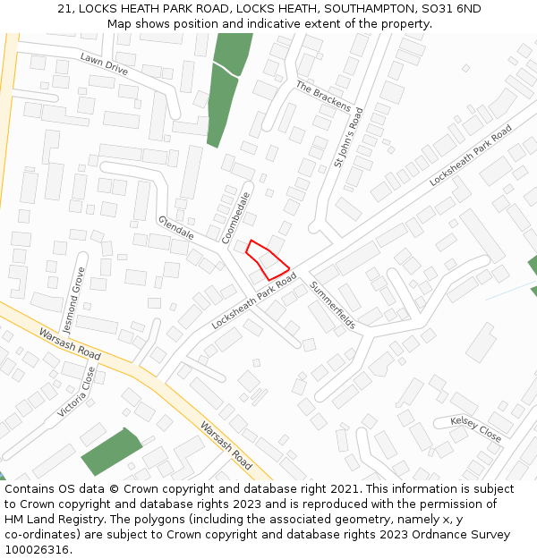 21, LOCKS HEATH PARK ROAD, LOCKS HEATH, SOUTHAMPTON, SO31 6ND: Location map and indicative extent of plot