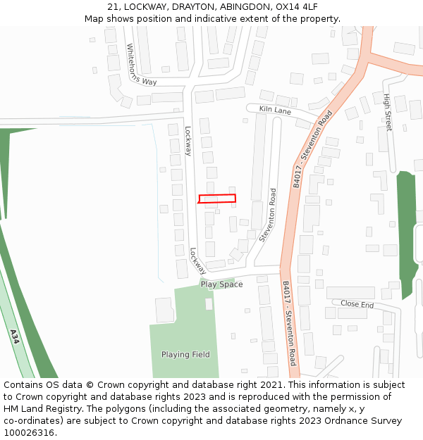 21, LOCKWAY, DRAYTON, ABINGDON, OX14 4LF: Location map and indicative extent of plot
