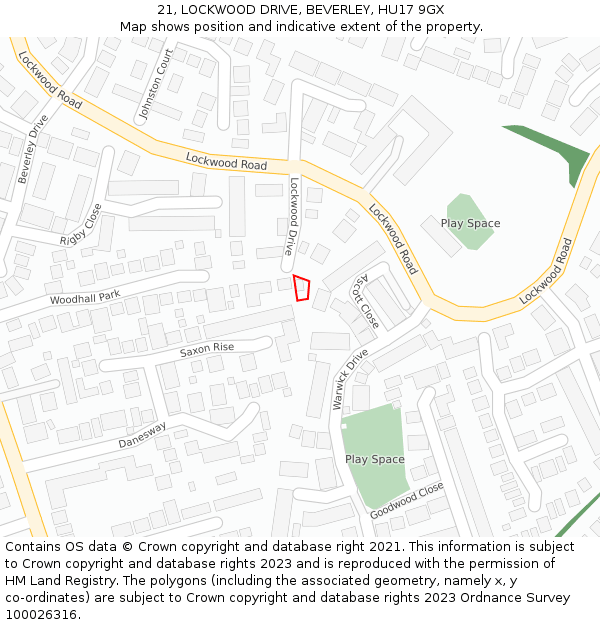 21, LOCKWOOD DRIVE, BEVERLEY, HU17 9GX: Location map and indicative extent of plot