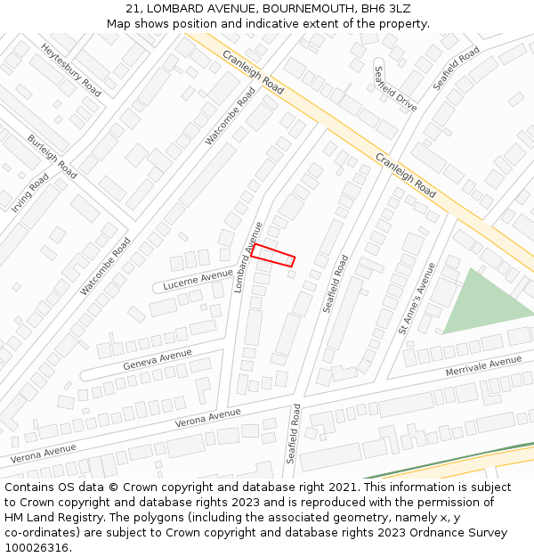 21, LOMBARD AVENUE, BOURNEMOUTH, BH6 3LZ: Location map and indicative extent of plot