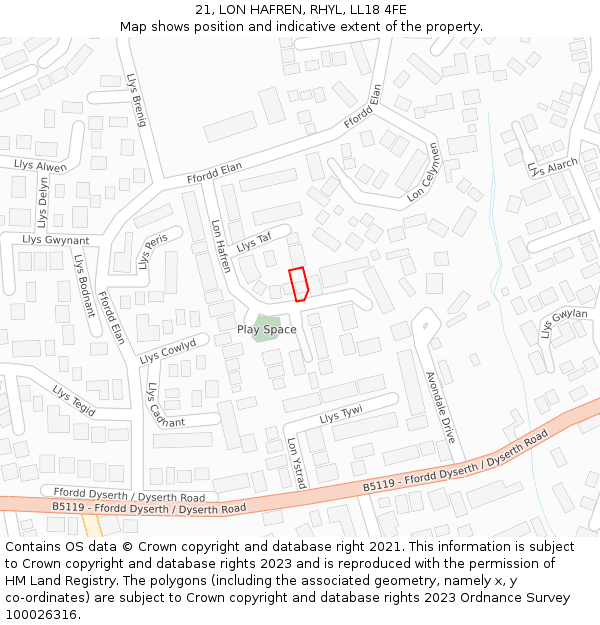 21, LON HAFREN, RHYL, LL18 4FE: Location map and indicative extent of plot