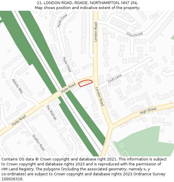 21, LONDON ROAD, ROADE, NORTHAMPTON, NN7 2NL: Location map and indicative extent of plot