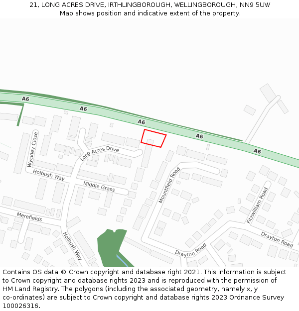 21, LONG ACRES DRIVE, IRTHLINGBOROUGH, WELLINGBOROUGH, NN9 5UW: Location map and indicative extent of plot