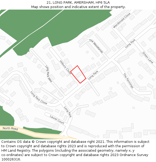 21, LONG PARK, AMERSHAM, HP6 5LA: Location map and indicative extent of plot