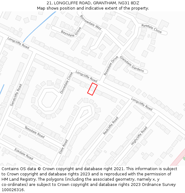 21, LONGCLIFFE ROAD, GRANTHAM, NG31 8DZ: Location map and indicative extent of plot