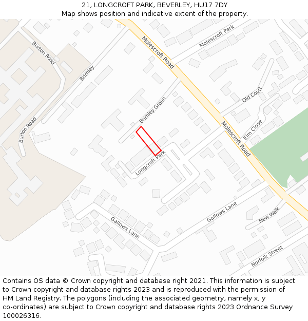 21, LONGCROFT PARK, BEVERLEY, HU17 7DY: Location map and indicative extent of plot