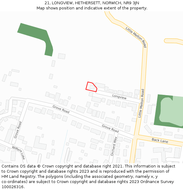 21, LONGVIEW, HETHERSETT, NORWICH, NR9 3JN: Location map and indicative extent of plot