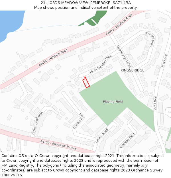 21, LORDS MEADOW VIEW, PEMBROKE, SA71 4BA: Location map and indicative extent of plot