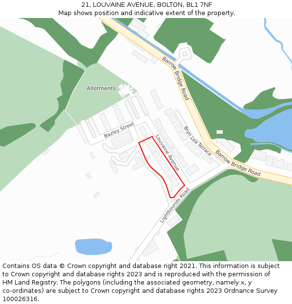 21, LOUVAINE AVENUE, BOLTON, BL1 7NF: Location map and indicative extent of plot