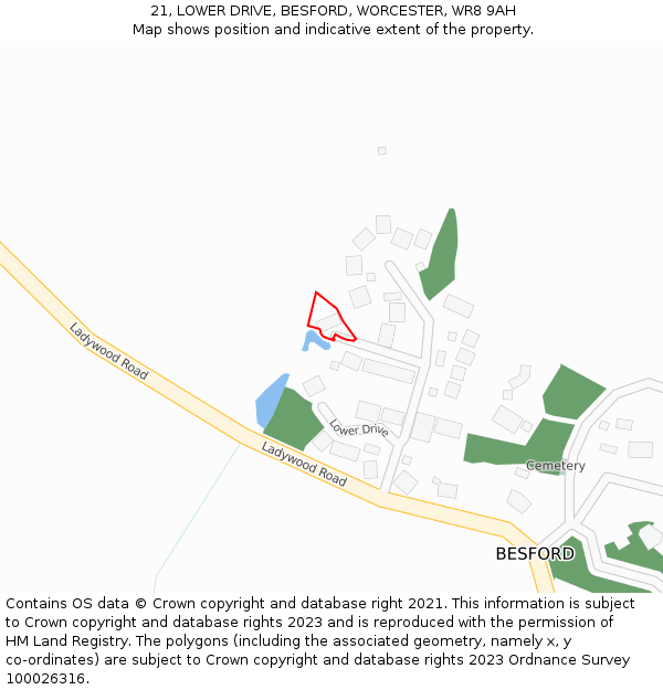 21, LOWER DRIVE, BESFORD, WORCESTER, WR8 9AH: Location map and indicative extent of plot