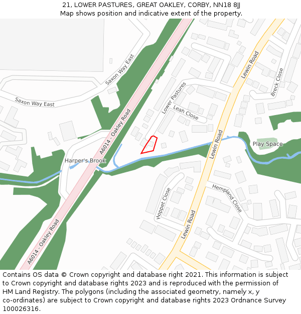 21, LOWER PASTURES, GREAT OAKLEY, CORBY, NN18 8JJ: Location map and indicative extent of plot