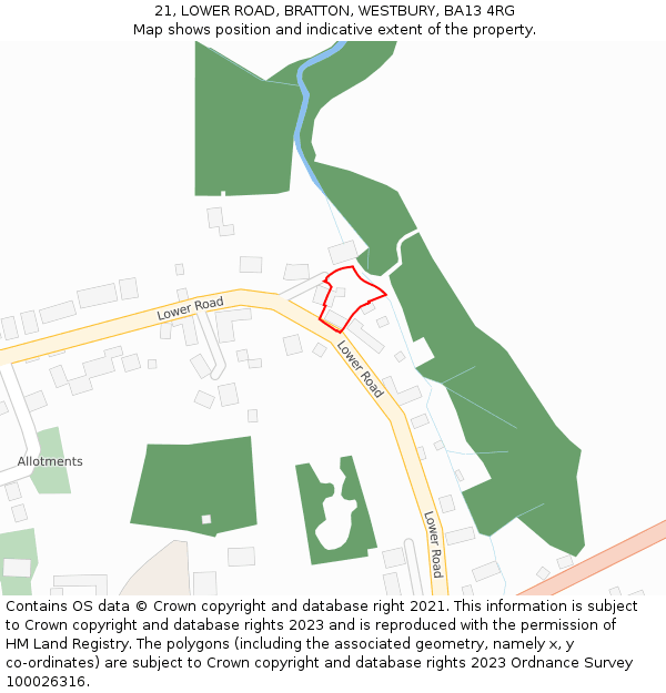 21, LOWER ROAD, BRATTON, WESTBURY, BA13 4RG: Location map and indicative extent of plot