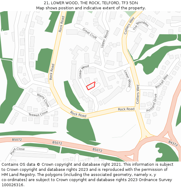 21, LOWER WOOD, THE ROCK, TELFORD, TF3 5DN: Location map and indicative extent of plot