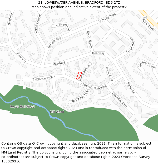 21, LOWESWATER AVENUE, BRADFORD, BD6 2TZ: Location map and indicative extent of plot