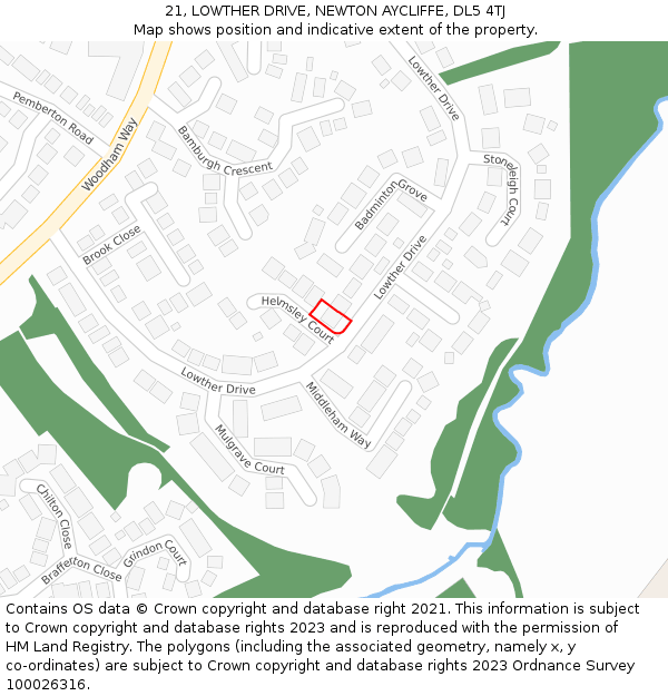 21, LOWTHER DRIVE, NEWTON AYCLIFFE, DL5 4TJ: Location map and indicative extent of plot