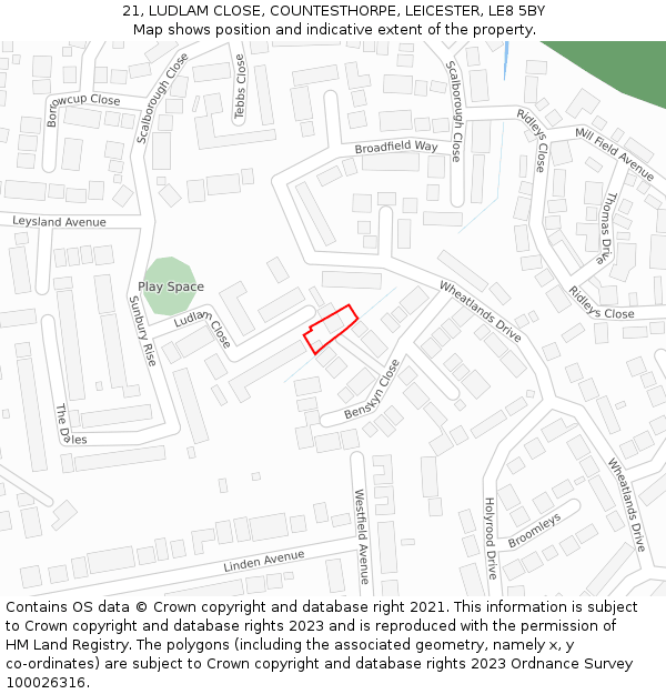 21, LUDLAM CLOSE, COUNTESTHORPE, LEICESTER, LE8 5BY: Location map and indicative extent of plot