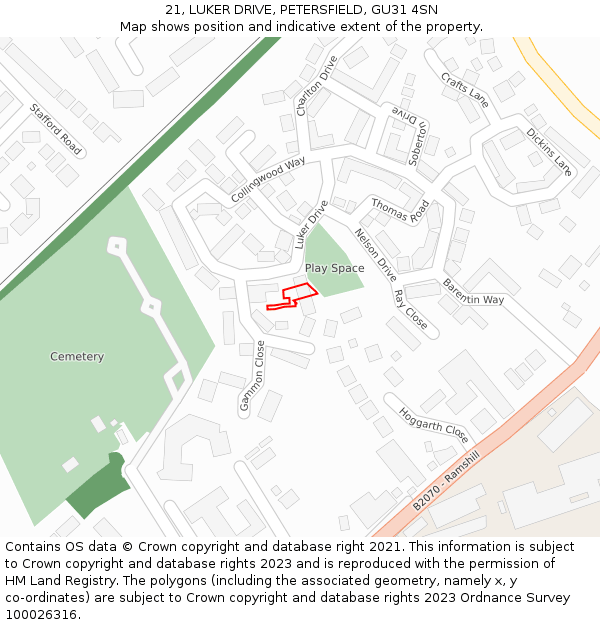 21, LUKER DRIVE, PETERSFIELD, GU31 4SN: Location map and indicative extent of plot