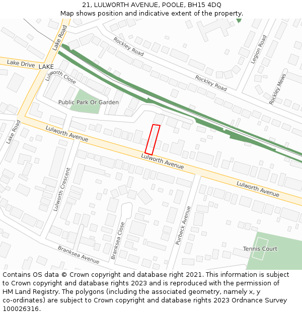 21, LULWORTH AVENUE, POOLE, BH15 4DQ: Location map and indicative extent of plot