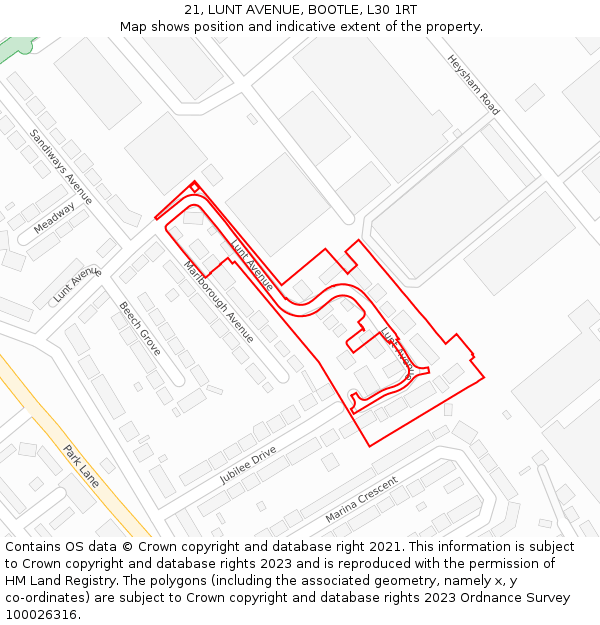 21, LUNT AVENUE, BOOTLE, L30 1RT: Location map and indicative extent of plot