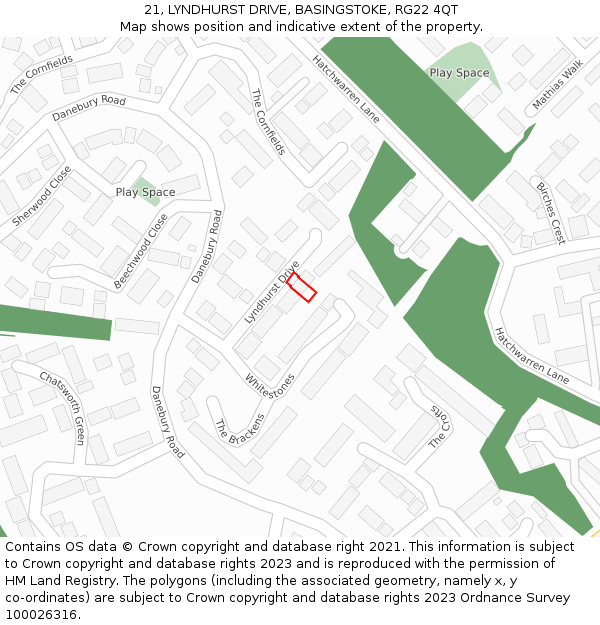 21, LYNDHURST DRIVE, BASINGSTOKE, RG22 4QT: Location map and indicative extent of plot