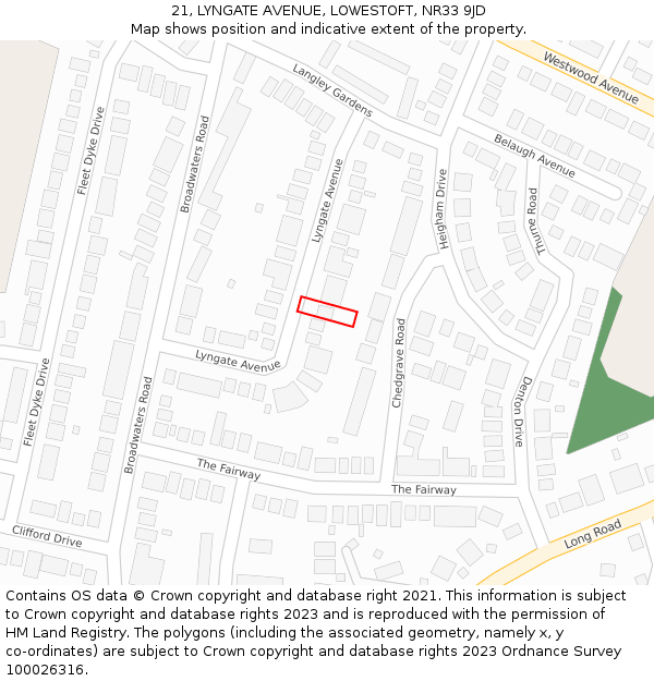 21, LYNGATE AVENUE, LOWESTOFT, NR33 9JD: Location map and indicative extent of plot