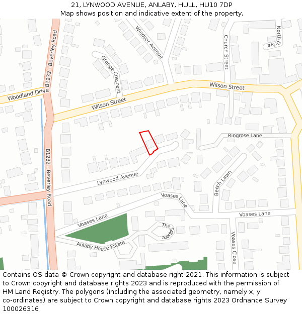 21, LYNWOOD AVENUE, ANLABY, HULL, HU10 7DP: Location map and indicative extent of plot