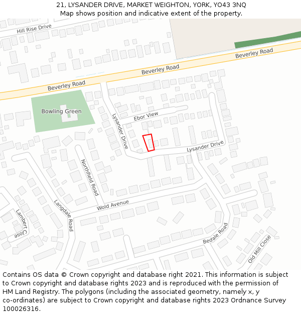 21, LYSANDER DRIVE, MARKET WEIGHTON, YORK, YO43 3NQ: Location map and indicative extent of plot