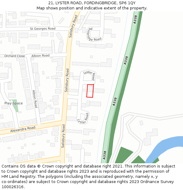 21, LYSTER ROAD, FORDINGBRIDGE, SP6 1QY: Location map and indicative extent of plot