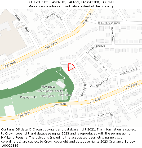 21, LYTHE FELL AVENUE, HALTON, LANCASTER, LA2 6NH: Location map and indicative extent of plot