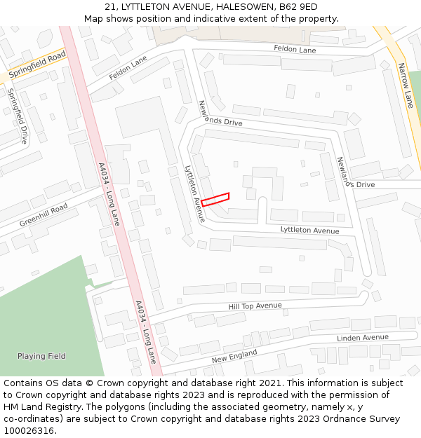21, LYTTLETON AVENUE, HALESOWEN, B62 9ED: Location map and indicative extent of plot
