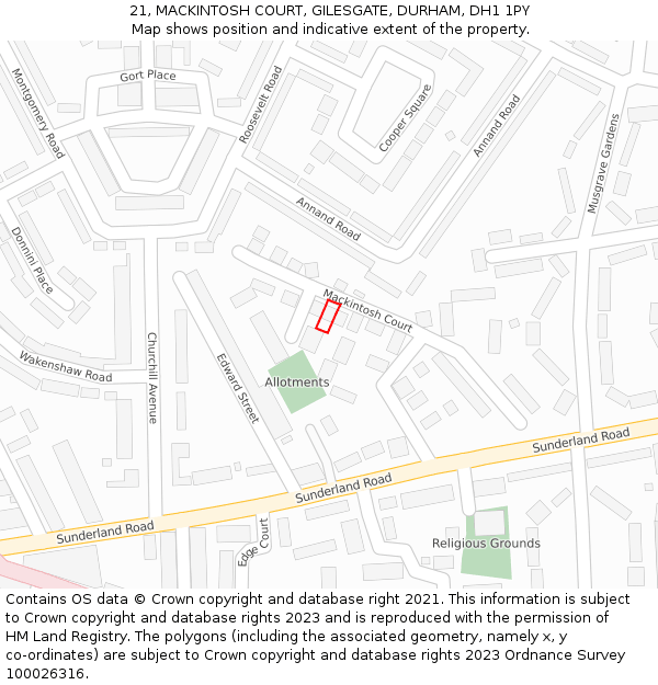 21, MACKINTOSH COURT, GILESGATE, DURHAM, DH1 1PY: Location map and indicative extent of plot