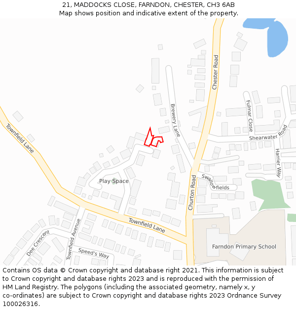 21, MADDOCKS CLOSE, FARNDON, CHESTER, CH3 6AB: Location map and indicative extent of plot