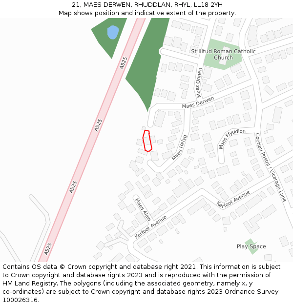 21, MAES DERWEN, RHUDDLAN, RHYL, LL18 2YH: Location map and indicative extent of plot