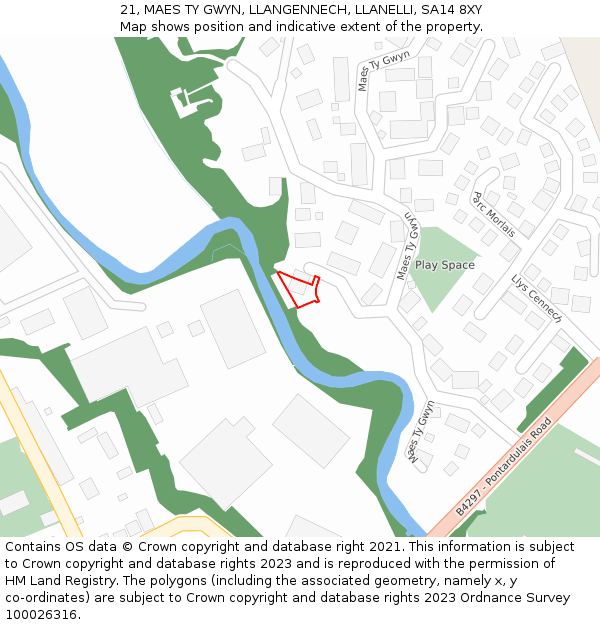 21, MAES TY GWYN, LLANGENNECH, LLANELLI, SA14 8XY: Location map and indicative extent of plot