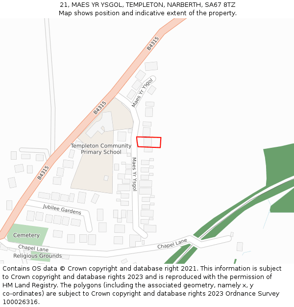 21, MAES YR YSGOL, TEMPLETON, NARBERTH, SA67 8TZ: Location map and indicative extent of plot