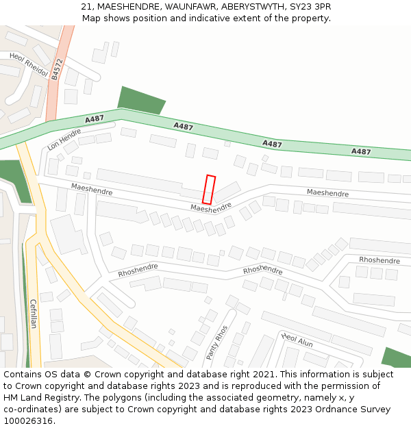 21, MAESHENDRE, WAUNFAWR, ABERYSTWYTH, SY23 3PR: Location map and indicative extent of plot