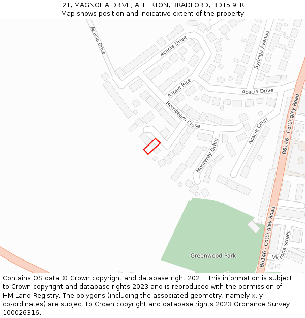 21, MAGNOLIA DRIVE, ALLERTON, BRADFORD, BD15 9LR: Location map and indicative extent of plot
