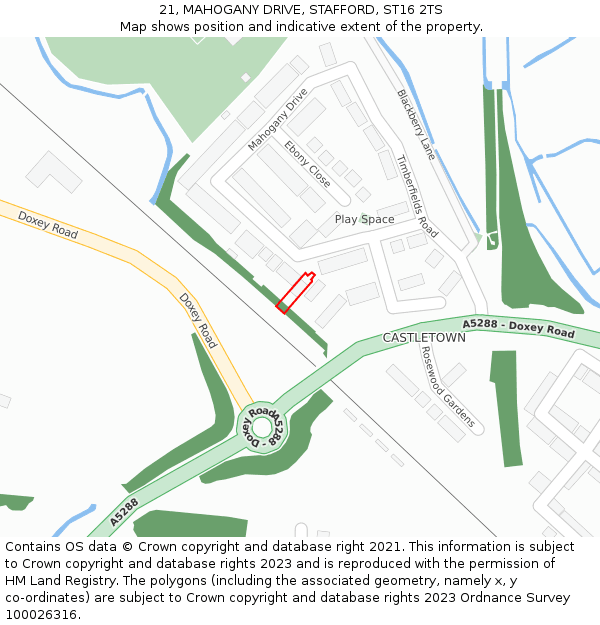 21, MAHOGANY DRIVE, STAFFORD, ST16 2TS: Location map and indicative extent of plot
