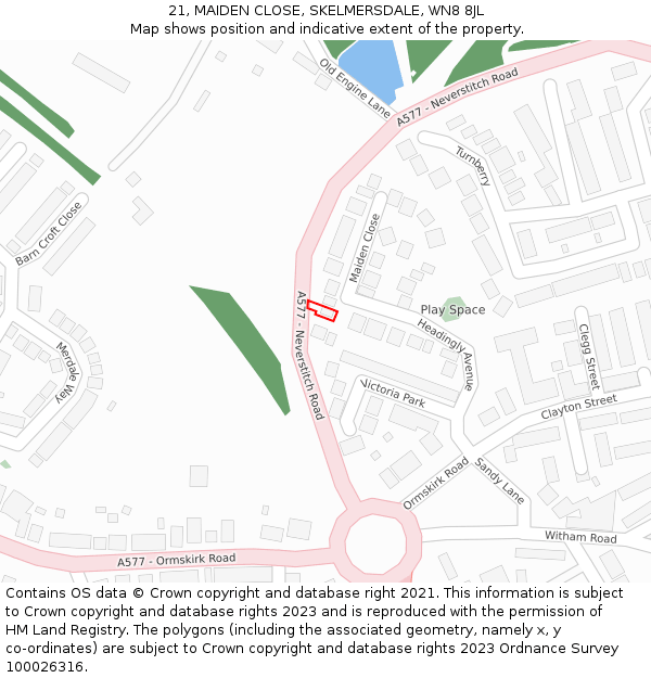 21, MAIDEN CLOSE, SKELMERSDALE, WN8 8JL: Location map and indicative extent of plot