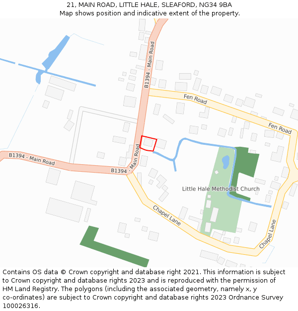 21, MAIN ROAD, LITTLE HALE, SLEAFORD, NG34 9BA: Location map and indicative extent of plot