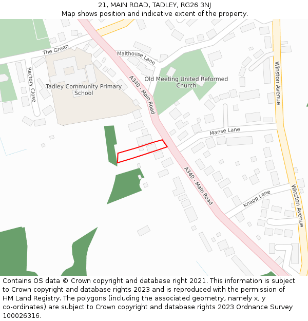 21, MAIN ROAD, TADLEY, RG26 3NJ: Location map and indicative extent of plot