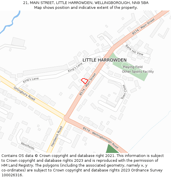 21, MAIN STREET, LITTLE HARROWDEN, WELLINGBOROUGH, NN9 5BA: Location map and indicative extent of plot