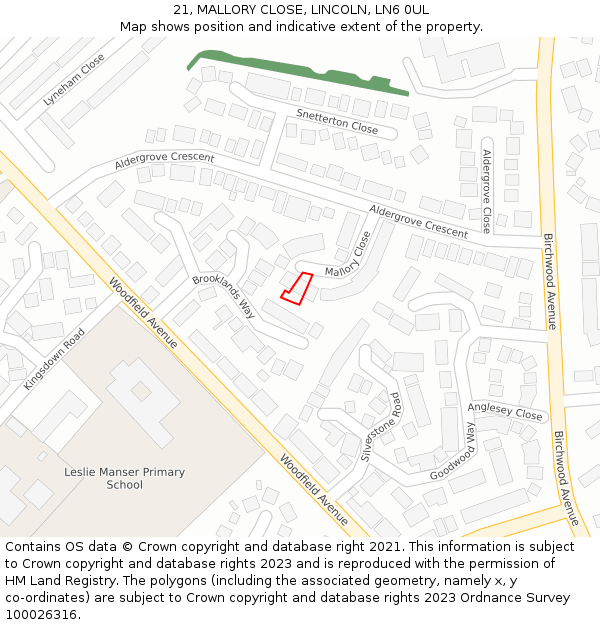 21, MALLORY CLOSE, LINCOLN, LN6 0UL: Location map and indicative extent of plot