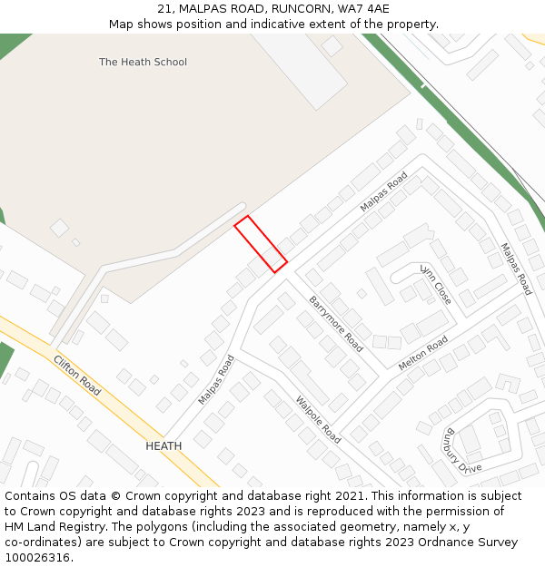 21, MALPAS ROAD, RUNCORN, WA7 4AE: Location map and indicative extent of plot