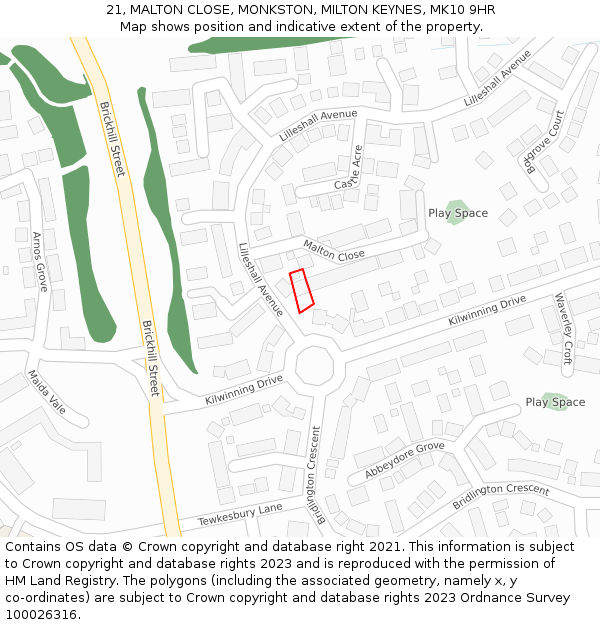 21, MALTON CLOSE, MONKSTON, MILTON KEYNES, MK10 9HR: Location map and indicative extent of plot