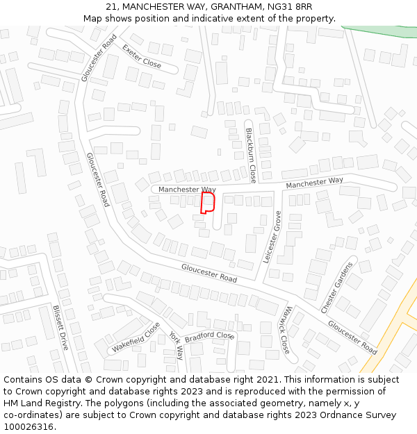 21, MANCHESTER WAY, GRANTHAM, NG31 8RR: Location map and indicative extent of plot