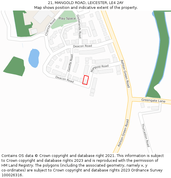 21, MANGOLD ROAD, LEICESTER, LE4 2AY: Location map and indicative extent of plot